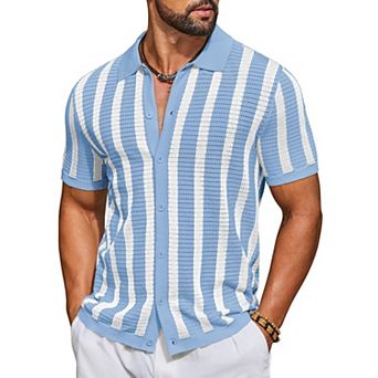 COOFANDY Men' Knit Beach Shirts Short Sleeve Casual Button Down Shirt Fashion Summer Knitted Polo