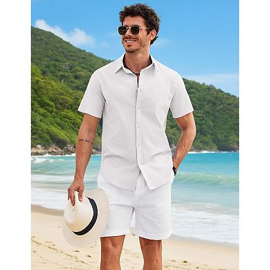 COOFANDY Men' Button Down Shirt Short Sleeve Casual Summer Beach Cotton Linen Wedding Shirts