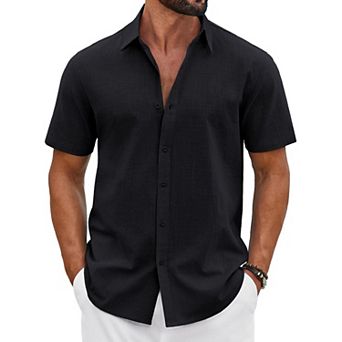 COOFANDY Men' Button Down Shirt Short Sleeve Casual Summer Beach Cotton Linen Wedding Shirts