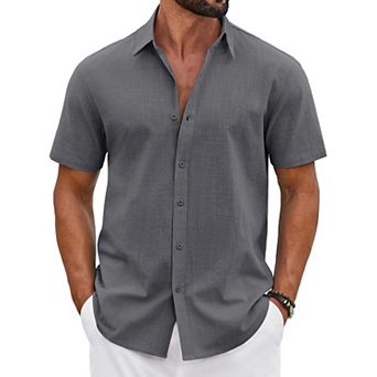 COOFANDY Men' Button Down Shirt Short Sleeve Casual Summer Beach Cotton Linen Wedding Shirts