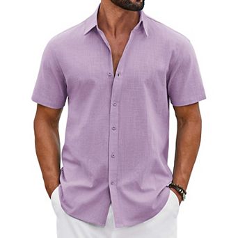 COOFANDY Men' Button Down Shirt Short Sleeve Casual Summer Beach Cotton Linen Wedding Shirts