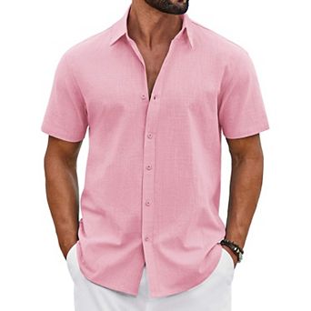 COOFANDY Men' Button Down Shirt Short Sleeve Casual Summer Beach Cotton Linen Wedding Shirts