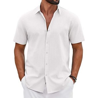 COOFANDY Men' Button Down Shirt Short Sleeve Casual Summer Beach Cotton Linen Wedding Shirts