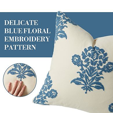 1 Pc Pillow Cover, 18x18 Inch Floral Embroidery Print Throw Cushion Cases for Couch Bed Bench