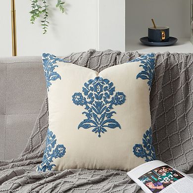 1 Pc Pillow Cover, 18x18 Inch Floral Embroidery Print Throw Cushion Cases for Couch Bed Bench