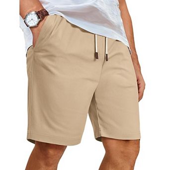COOFANDY Mens Casual Shorts Khaki Shorts Men Drawstring Elastic Waist Shorts Summer Beach Wedding