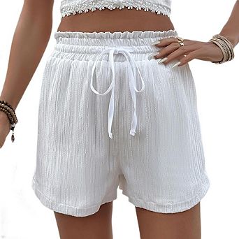 Women's Summer Shorts Trendy Elastic Waist Drawstring Textured with Pockets Boho Beach Outfits