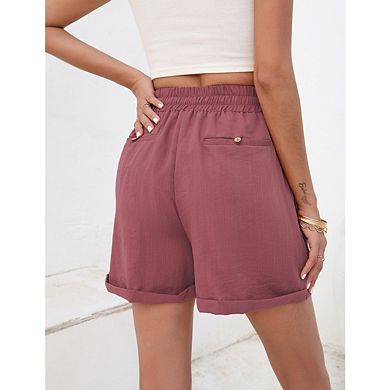 Women's Shorts Casual Summer Elastic High Waisted Comfy Short with Pockets