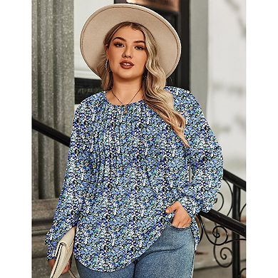 Zeagoo Women's Plus Size Long Sleeve Pleated Dressy Casual Business Blouse