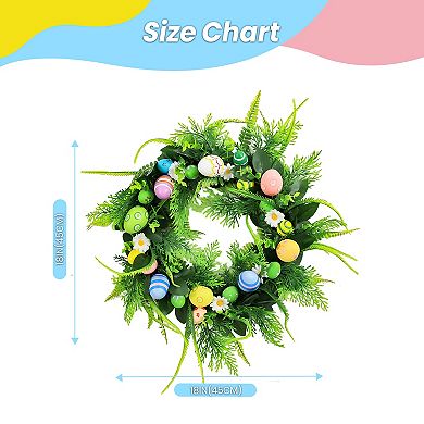 18" Easter Egg Wreath for Front Door, Spring Door Wreaths with Daisy Flowers & Pastel Eggs for Wall