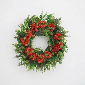 20 Inch Artificial Red Floral Greenery Wreath for Front Door, All-Season Indoor Outdoor Decor
