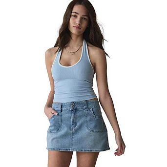 Women's Summer Trendy Denim Skirts High Waisted Button Fashion Mini Jeans Skirt with Pockets