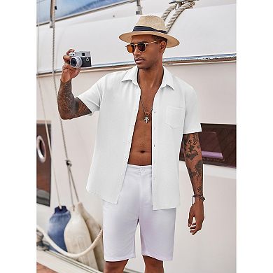COOFANDY Men' Casual Button Down Short Sleeve Shirt Textured Summer Beach Vacation Shirt