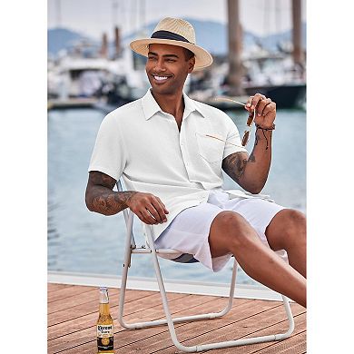 COOFANDY Men' Casual Button Down Short Sleeve Shirt Textured Summer Beach Vacation Shirt