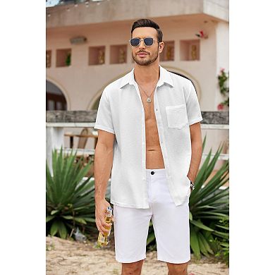 COOFANDY Men' Casual Button Down Short Sleeve Shirt Textured Summer Beach Vacation Shirt