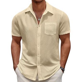 COOFANDY Men' Casual Button Down Short Sleeve Shirt Textured Summer Beach Vacation Shirt