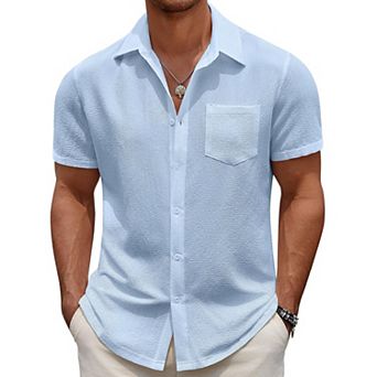 COOFANDY Men' Casual Button Down Short Sleeve Shirt Textured Summer Beach Vacation Shirt