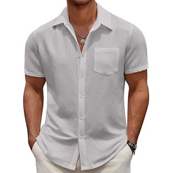 COOFANDY Men' Casual Button Down Short Sleeve Shirt Textured Summer Beach Vacation Shirt