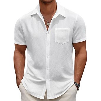 COOFANDY Men' Casual Button Down Short Sleeve Shirt Textured Summer Beach Vacation Shirt