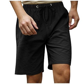 Men's Linen Blend Shorts Casual Elastic Waist Drawstring Lightweight Summer Vacation Shorts