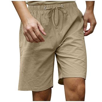 Men's Linen Blend Shorts Casual Elastic Waist Drawstring Lightweight Summer Vacation Shorts