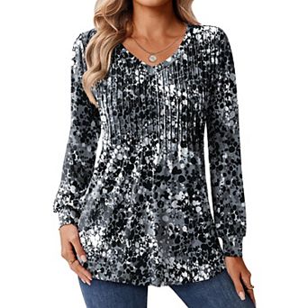 Zeagoo Women's Dressy Casual Long Sleeve V Neck Blouses Loose Fit Business Work Tops
