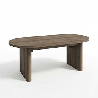 Oval Dining Table for 6-8 People, Solid Long Wood Kitchen Table, Double Pedestal Base