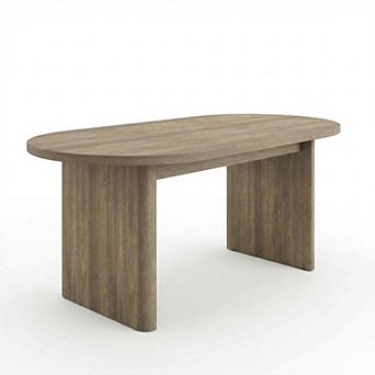 Oval Dining Table for 6-8 People, Solid Long Wood Kitchen Table, Double Pedestal Base