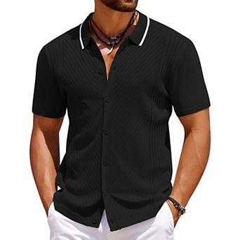 COOFANDY Men' Knit Short Sleeve Button Up Shirt Casual Summer Shirt Beach Vintage Shirts