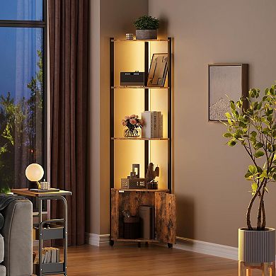 5 Tier LED Corner Shelf with Lights, with LED Strips, Adjustable Brightness Corner Display Shelf