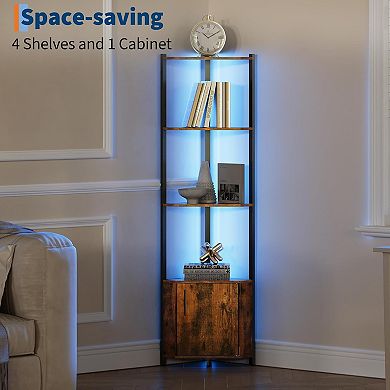 5 Tier LED Corner Shelf with Lights, with LED Strips, Adjustable Brightness Corner Display Shelf