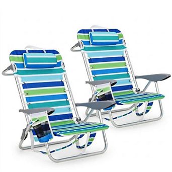 2 Pack Backpack Beach chair, Lightweight Portable Lay Flat Folding Beach Chair, 5 Positions