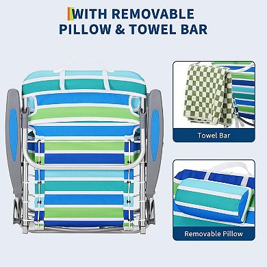 2 Pack Backpack Beach chair, Lightweight Portable Lay Flat Folding Beach Chair, 5 Positions