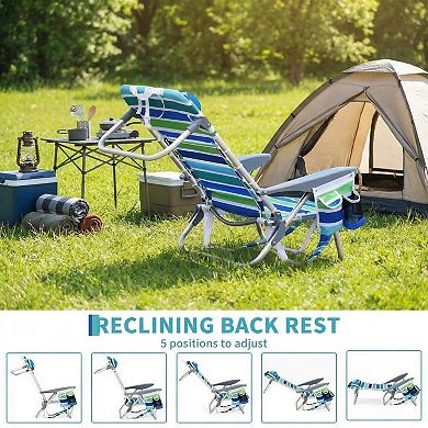 2 Pack Backpack Beach chair, Lightweight Portable Lay Flat Folding Beach Chair, 5 Positions