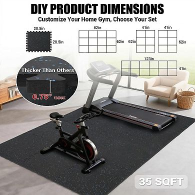 0.75 Inch Thick Exercise Equipment Mats, 12 Tiles Rubber & EVA Foam Interlocking Floor Tiles for Gym