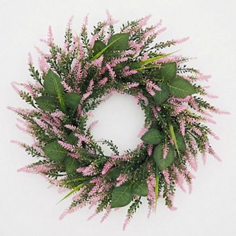 20" Artificial Pink Lavender Wreath Floral Wreath for Front Door, Spring Summer Decor Home Accent