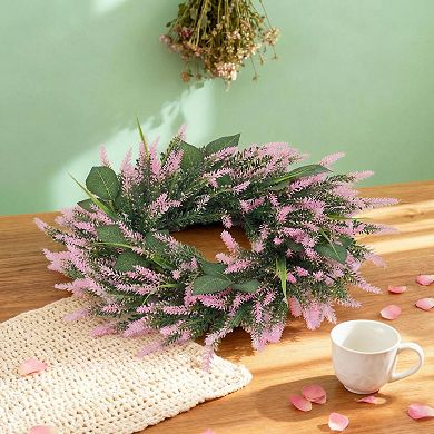 20" Artificial Pink Lavender Wreath Floral Wreath for Front Door, Spring Summer Decor Home Accent