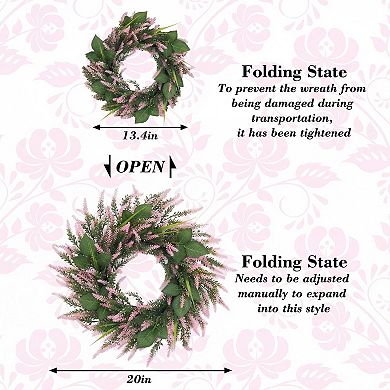 20" Artificial Pink Lavender Wreath Floral Wreath for Front Door, Spring Summer Decor Home Accent