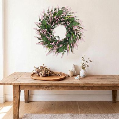 20" Artificial Pink Lavender Wreath Floral Wreath for Front Door, Spring Summer Decor Home Accent