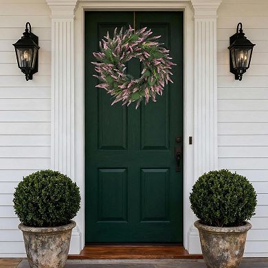 20" Artificial Pink Lavender Wreath Floral Wreath for Front Door, Spring Summer Decor Home Accent
