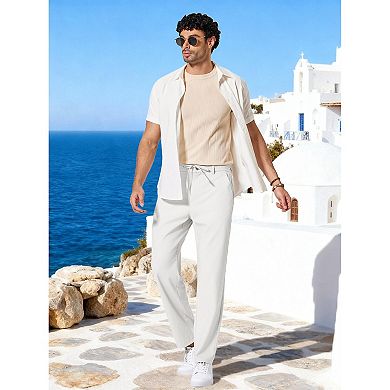 COOFANDY Men' Cotton Linen Pants Casual Drawstring Dress Pants Beach Summer Lightweight Trousers
