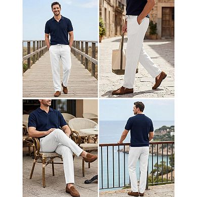 COOFANDY Men' Cotton Linen Pants Casual Drawstring Dress Pants Beach Summer Lightweight Trousers