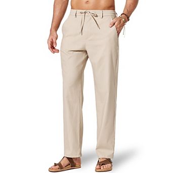 COOFANDY Men' Cotton Linen Pants Casual Drawstring Dress Pants Beach Summer Lightweight Trousers