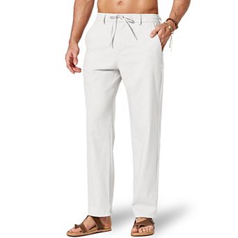 COOFANDY Men' Cotton Linen Pants Casual Drawstring Dress Pants Beach Summer Lightweight Trousers