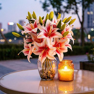 Artificial Lily Flower Arrangement in Vase with Faux Water for Home Decor