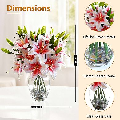 Artificial Lily Flower Arrangement in Vase with Faux Water for Home Decor