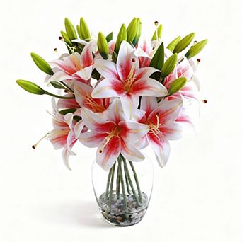 Artificial Lily Flower Arrangement in Vase with Faux Water for Home Decor