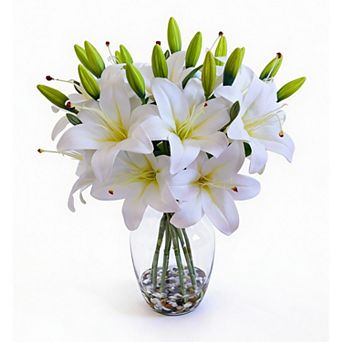 Artificial Lily Flower Arrangement in Vase with Faux Water for Home Decor