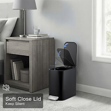 5 L Trash Can with Lid, Stainless Steel Small Waste Bin with Step Pedal & Inner Bucket, Soft Close