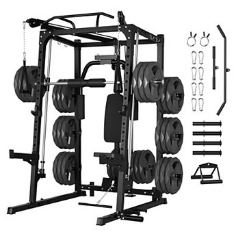 2000LBS Smith Machine Home Gym, Multi-Function Power Cage Squat Rack for Total Body Strength